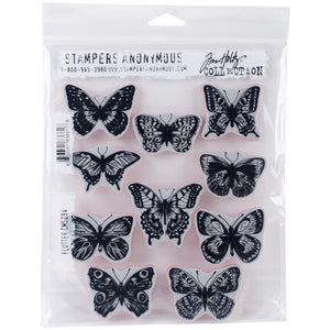 Tim Holtz Stampers Anonymous Cling Mount Rubber Stamp Set - FLUTTER Butterflies - 10 Stamps