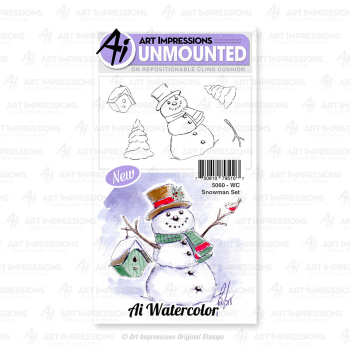 Art Impressions - Cling Rubber Watercolor Stamp Set - SNOWMAN *