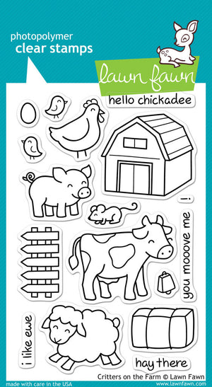 Lawn Fawn - Critters on the Farm - CLEAR STAMPS 17 pc - Hallmark Scrapbook - 1