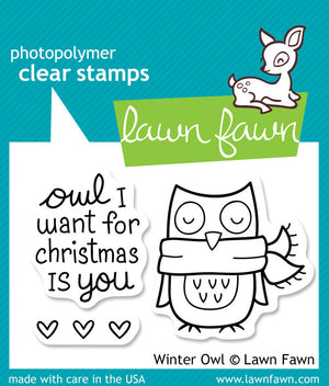 Lawn Fawn - Winter Owl - CLEAR STAMPS 3 pc - Hallmark Scrapbook - 1