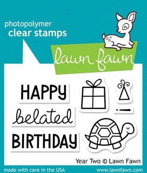 Lawn Fawn - Year Two - Birthday Turtle - CLEAR STAMPS 7 pc - Hallmark Scrapbook - 1