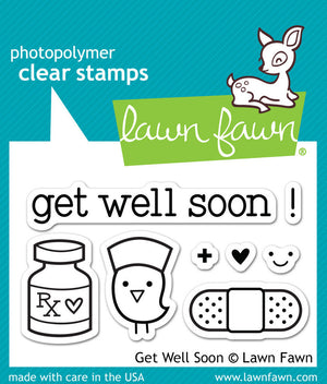 Lawn Fawn - Get Well Soon - CLEAR STAMPS 8 pc - Hallmark Scrapbook - 1