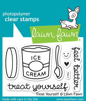Lawn Fawn - TREAT YOURSELF - Clear STAMPS 8pc - Hallmark Scrapbook