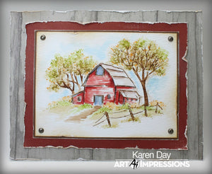 Art Impressions - Watercolor Cling Rubber Stamp Set - Old Barn Mini Set