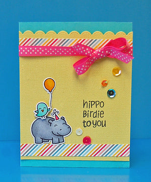 Lawn Fawn - Year Four- Hippo Birdie to you- CLEAR STAMPS 6 pc - Hallmark Scrapbook - 4