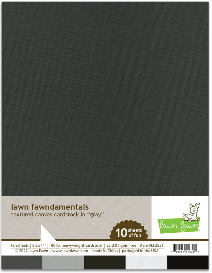 Lawn Fawn - TEXTURED CANVAS cardstock 8.5x11 Paper Pack - GRAY (Grey)
