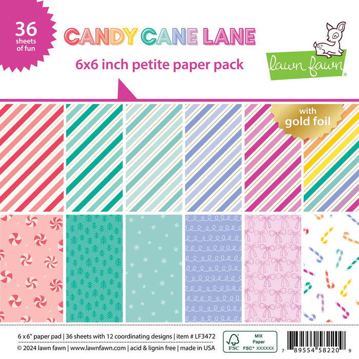 Lawn Fawn - CANDY CANE LANE - Petite Paper Pack 6x6 with Gold Foil Accents