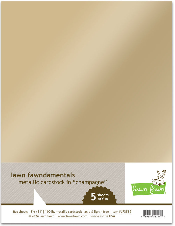 Lawn Fawn - Metallic Cardstock CHAMPAGNE - 8.5x11 Paper Pack 5 Sheets