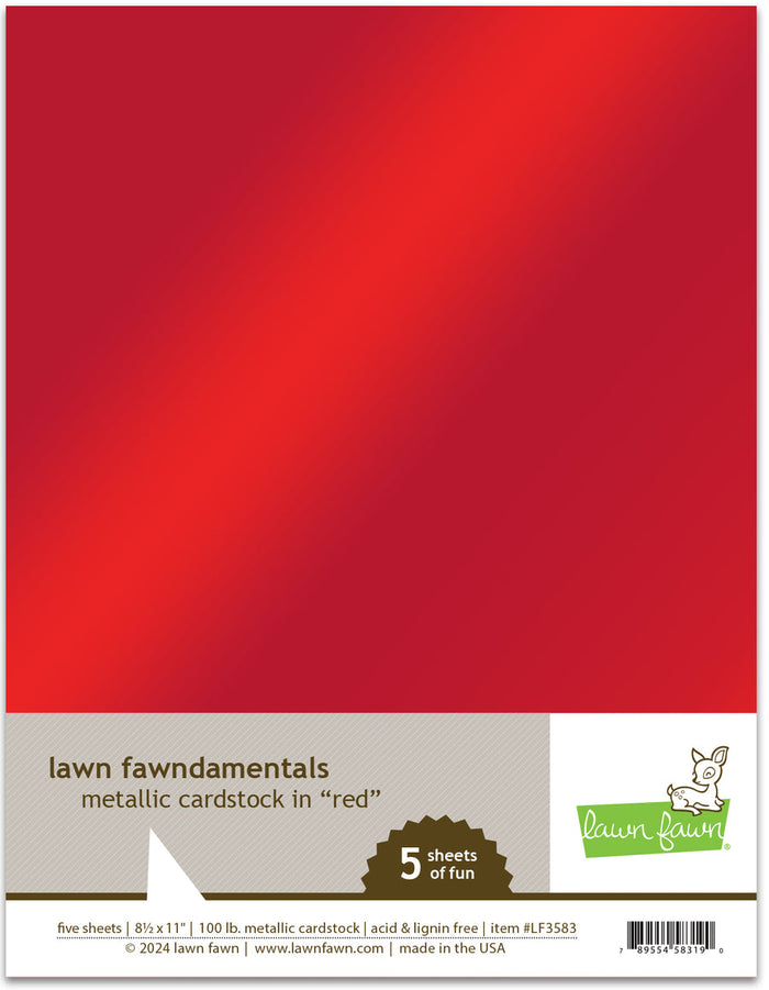 Lawn Fawn - Metallic Cardstock RED - 8.5x11 Paper Pack 5 Sheets