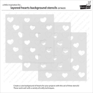 Lawn Fawn - LAYERED HEARTS Background - Lawn Clippings - 3pc Stencil Set