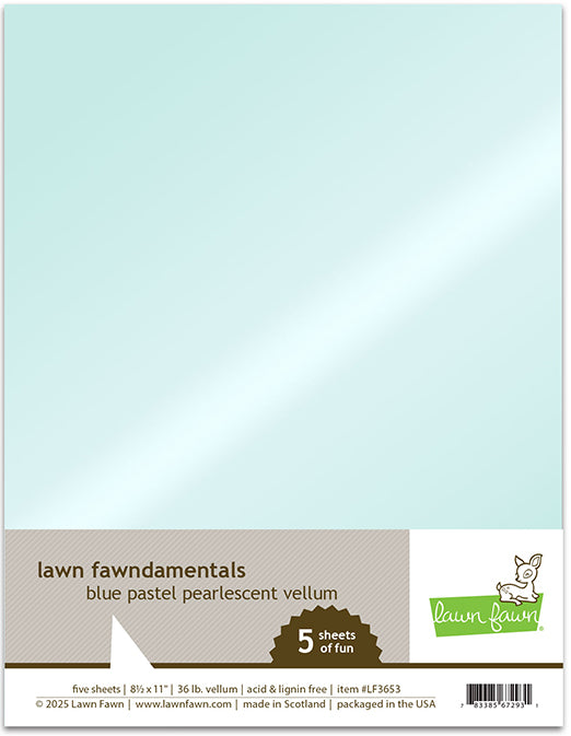 Lawn Fawn - Pastel Pearlescent Vellum BLUE - 8.5x11 Paper Pack 5 Sheets