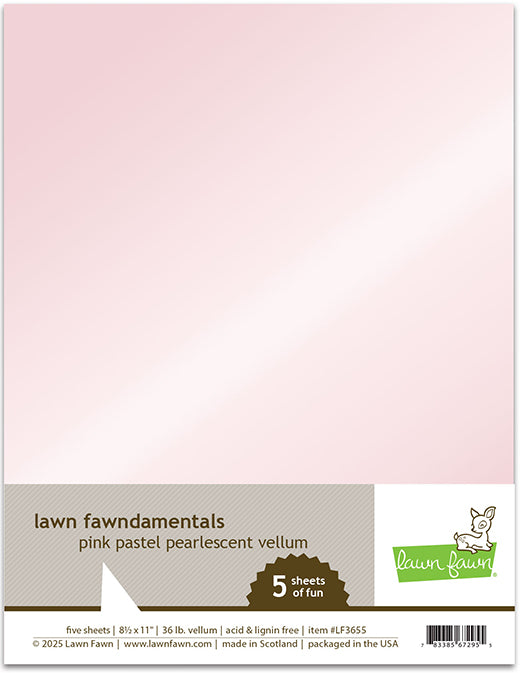 Lawn Fawn - Pastel Pearlescent Vellum PINK - 8.5x11 Paper Pack 5 Sheets