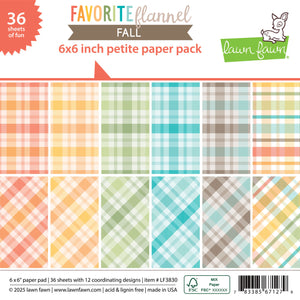 Lawn Fawn Favorite Flannel Fall 6x6 inch petite paper pack with plaid patterns.