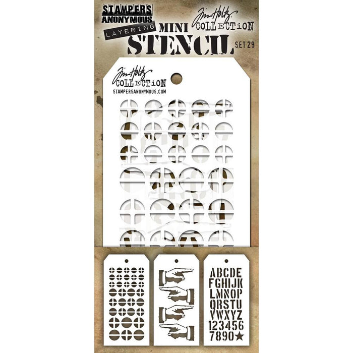 Tim Holtz - Mini Layering Stencils - SET #29 - Screwed, Direction, and Crate
