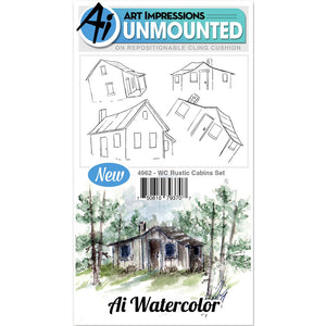 Art Impressions - Watercolor Cling Rubber Stamp Set - RUSTIC CABINS