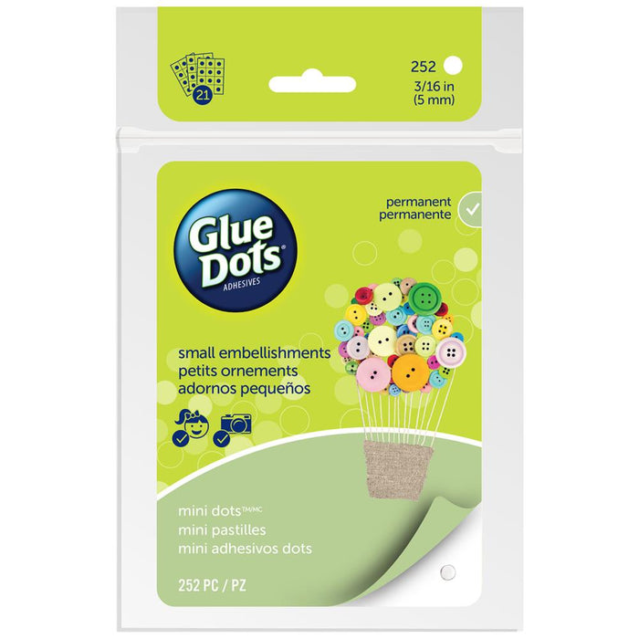 Glue Dots - Clear Dot Adhesive Sheets - MINI DOTS 3/16" .1875" 252/Pkg (21 Sheets)
