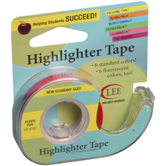 Lee Products - PINK Highlighter REMOVABLE TAPE - Low Tack Easy See - 1/2 in x 20 yds