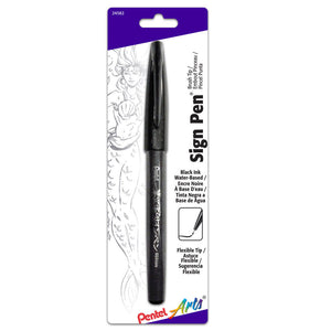 Pentel Arts - Sign Pen Brush - Brush Tip BLACK - Hallmark Scrapbook