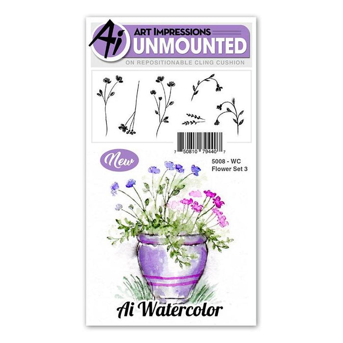 Art Impressions - Cling Rubber Watercolor Stamp Set - FLOWER SET 3