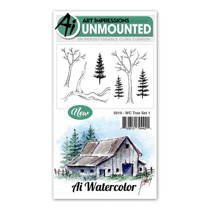 Art Impressions - Cling Rubber Watercolor Stamp Set - TREE Set 1