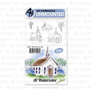 Art Impressions - Cling Rubber Watercolor Stamp Set - CHURCH