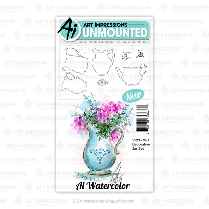 Art Impressions - Cling Rubber Watercolor Stamp Set - DECORATIVE JAR