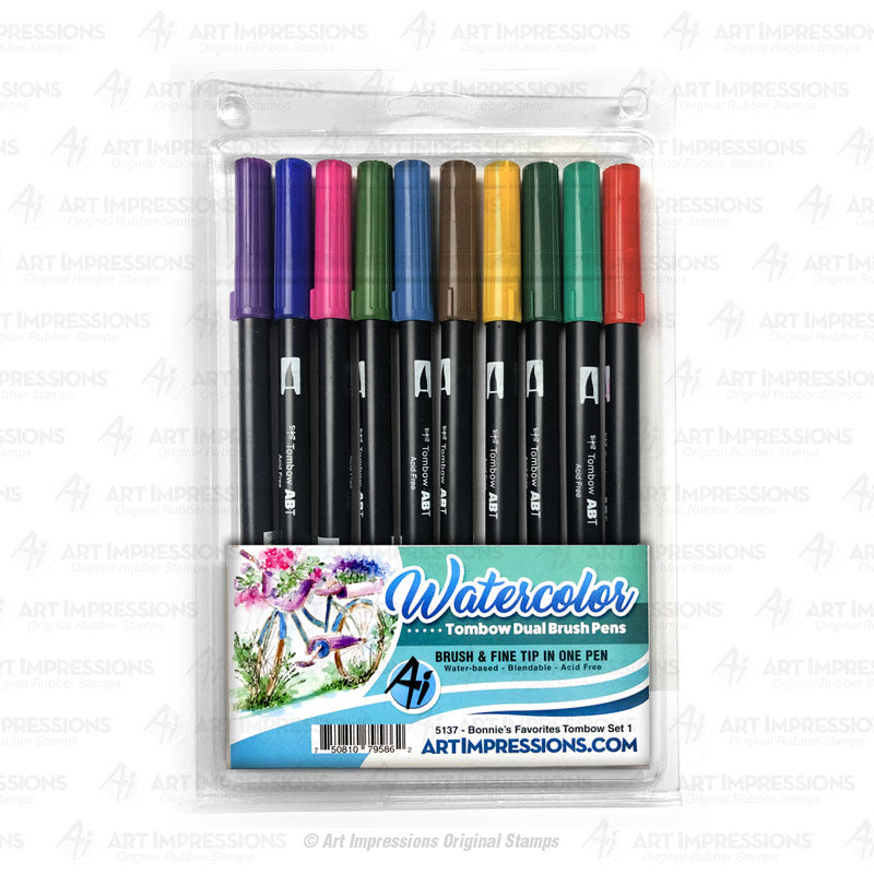 Dual Brush Pen Art Markers, Watercolor Favorites, 10-Pack + Free