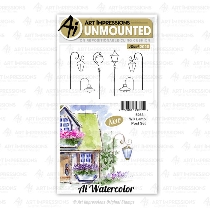 Art Impressions - Cling Rubber Watercolor Stamp Set - LAMP POST Set
