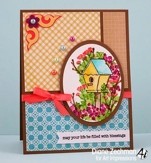 Art Impressions - Cling Rubber Stamp Set - BLOOMING BIRDHOUSE *