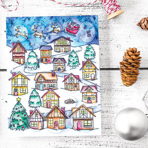 Hero Arts - WINTER VILLAGE PEEK-A-BOO Background - Cling Rubber Stamp