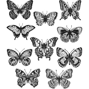 Tim Holtz Stampers Anonymous Cling Mount Rubber Stamp Set - FLUTTER Butterflies - 10 Stamps