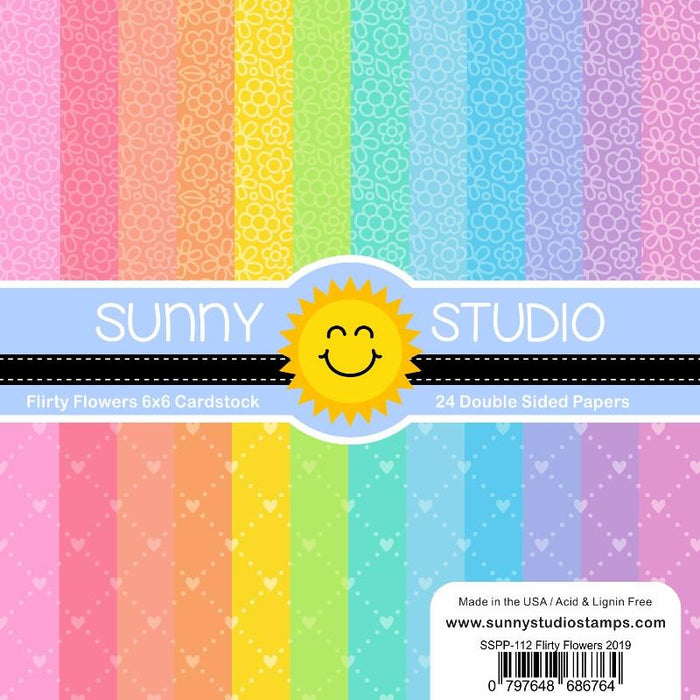 Sunny Studio - FLIRTY FLOWERS Paper - 24 Double Sided Sheets 6x6