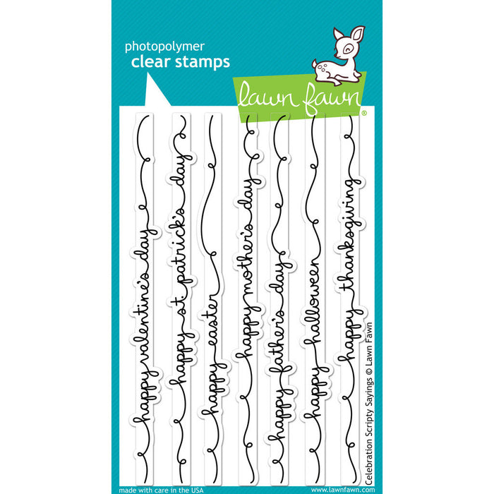 Lawn Fawn - CELEBRATIONS SCRIPTY SAYINGS - Clear STAMPS 7pc
