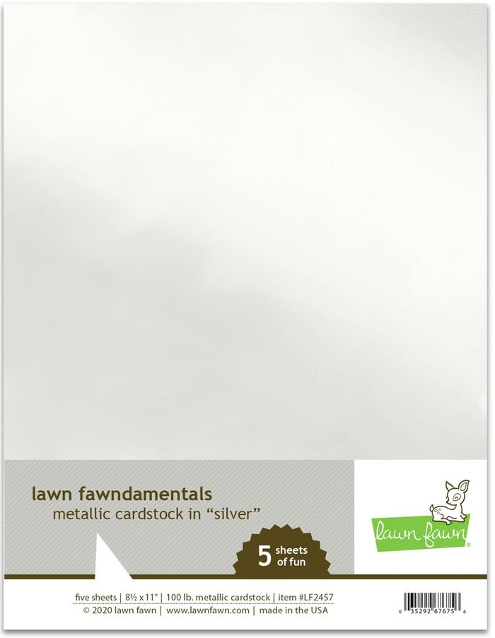 Lawn Fawn - Metallic Cardstock SILVER - 8.5x11 Paper Pack 5 Sheets