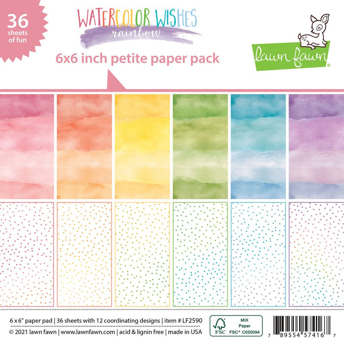 Lawn Fawn - WATERCOLOR WISHES RAINBOW - Petite Paper Pack 6x6 - 36 sheets