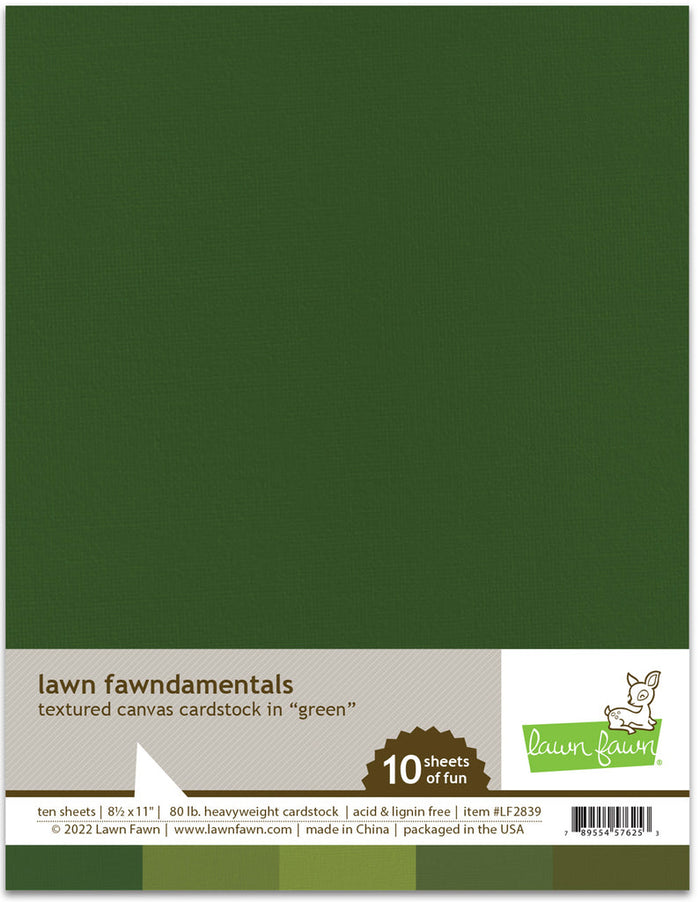 Lawn Fawn - TEXTURED CANVAS cardstock 8.5x11 Paper Pack - GREEN