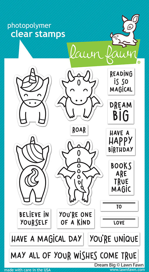 Lawn Fawn - DREAM BIG Unicorn and Dragon - Stamps set
