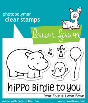 Lawn Fawn - Year Four- Hippo Birdie to you- CLEAR STAMPS 6 pc - Hallmark Scrapbook - 1
