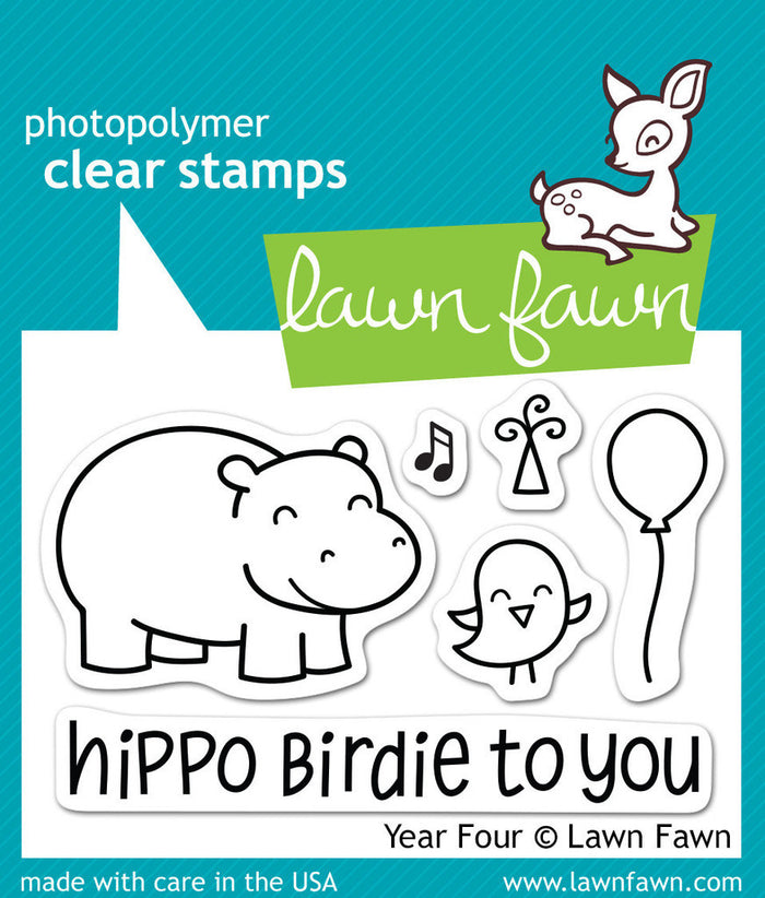 Lawn Fawn - Year Four- Hippo Birdie to you- CLEAR STAMPS 6 pc