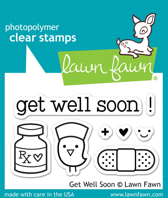 Lawn Fawn - Get Well Soon - CLEAR STAMPS 8 pc