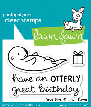Lawn Fawn - YEAR FIVE (otter) - Clear STAMPS 3pc - Hallmark Scrapbook - 1