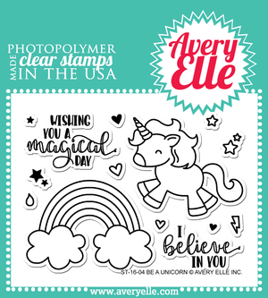 Avery Elle - BE A UNICORN Clear Stamp Set  - 14 pc - Hallmark Scrapbook - 1
