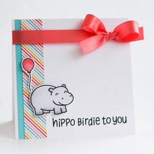 Lawn Fawn - Year Four- Hippo Birdie to you- CLEAR STAMPS 6 pc - Hallmark Scrapbook - 2