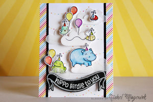 Lawn Fawn - Year Four- Hippo Birdie to you- CLEAR STAMPS 6 pc - Hallmark Scrapbook - 7