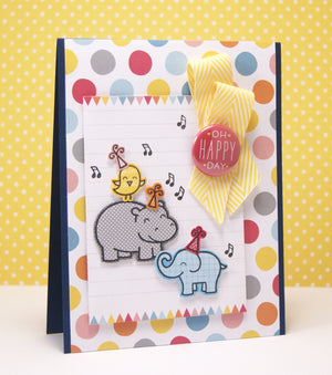 Lawn Fawn - Year Four- Hippo Birdie to you- CLEAR STAMPS 6 pc - Hallmark Scrapbook - 8