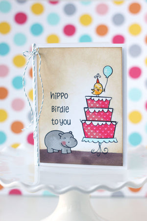 Lawn Fawn - Year Four- Hippo Birdie to you- CLEAR STAMPS 6 pc - Hallmark Scrapbook - 3